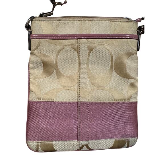 Coach signature khaki and pink jacquard Crossbody bag with matching wristlet - Picture 1 of 5